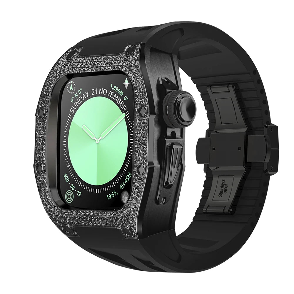 Luxury 5A Cubic Zirconia Titanium Case Modification Kit for Apple Watch Series 10 (46mm)