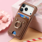 Premium Lychee Pattern Leather Wallet Case with Ring Holder & Vertical Card Slot for iPhone 17 Series