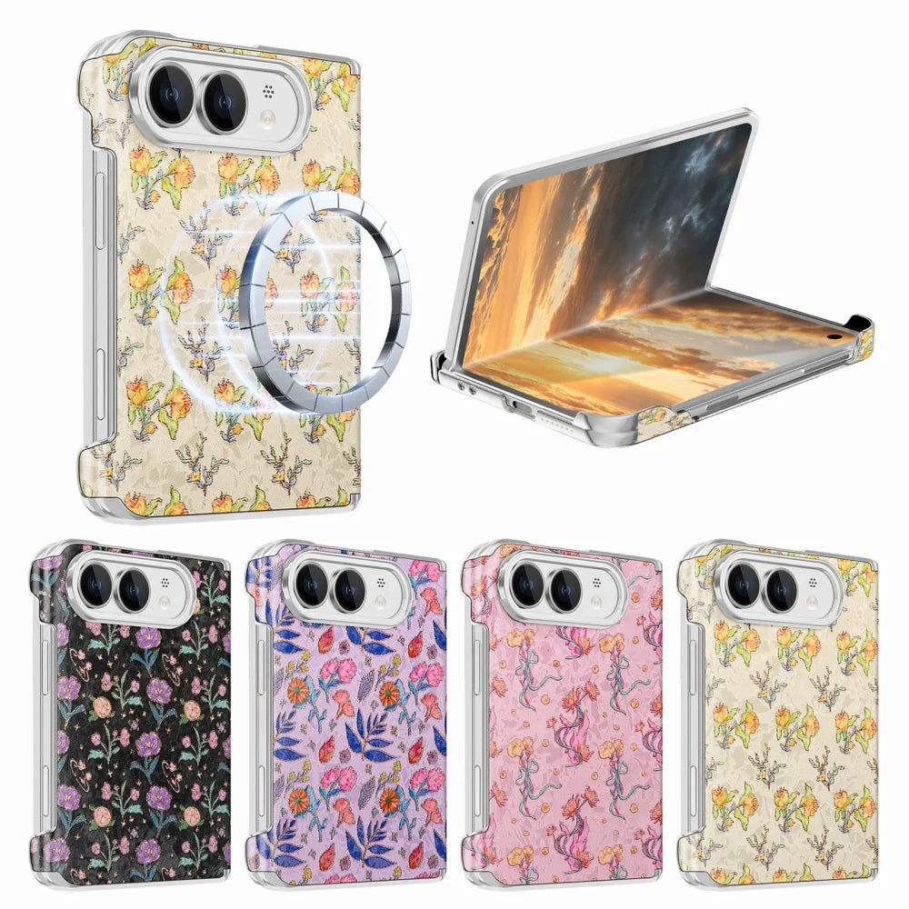 Dual-Axis Hinge Protection Floral MagSafe Case for iPhone Duo