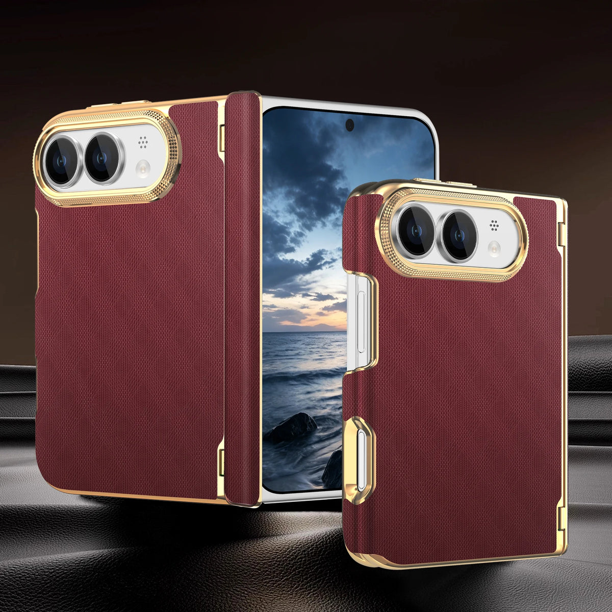 Leather Hinge Protection Case with Raised Camera Ring for iPhone Duo