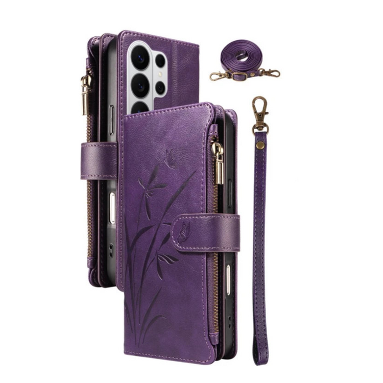 Leather Zipper Wallet Case with Detachable Shoulder Strap for Samsung Galaxy S26 Series