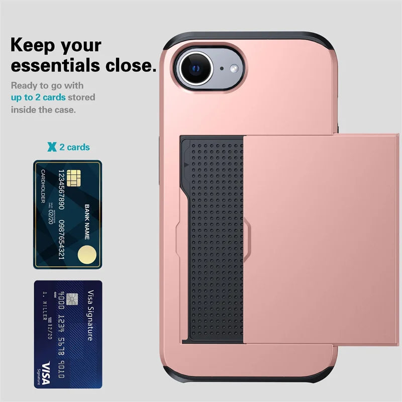 Luxury Armor Slide Card Slot Wallet Case for iPhone 16e