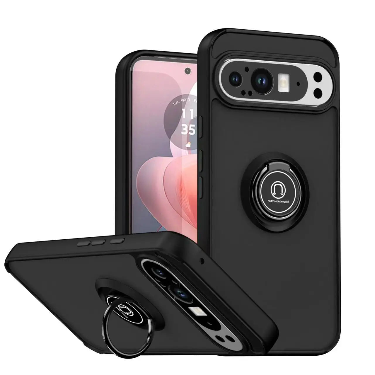 Shockproof Armor Matte Case with Built-in Ring Stand for Google Pixel 9 Series