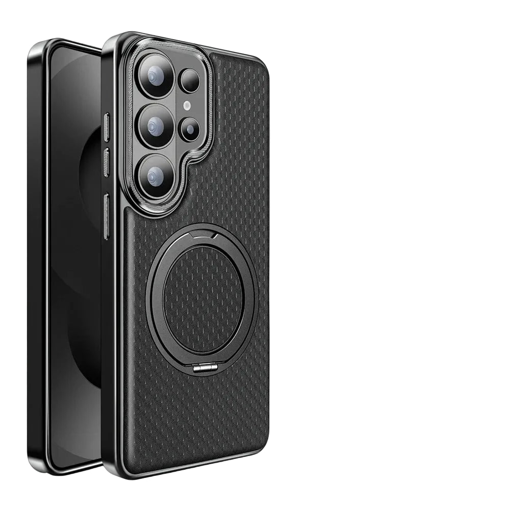 Shockproof Leather Magnetic Case with Rotating Bracket for Samsung Galaxy S26 Series