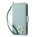 Flower Leather Wallet Case with Card Holder & Strap for iPhone 16 Series