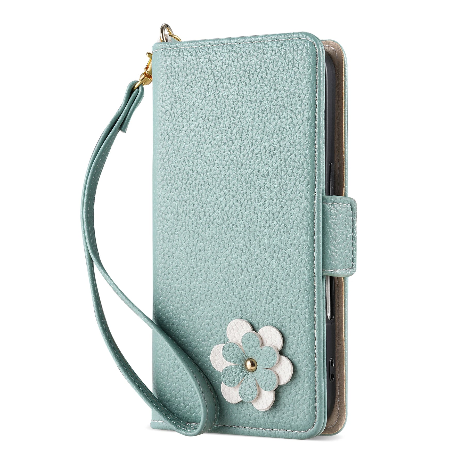 Flower Leather Wallet Case with Card Holder & Strap for iPhone 16 Series