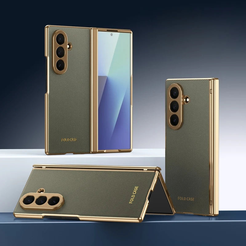 Premium Electroplated Leather Case with Built-In Screen Protector for Samsung Galaxy Z Fold 8 Ultra