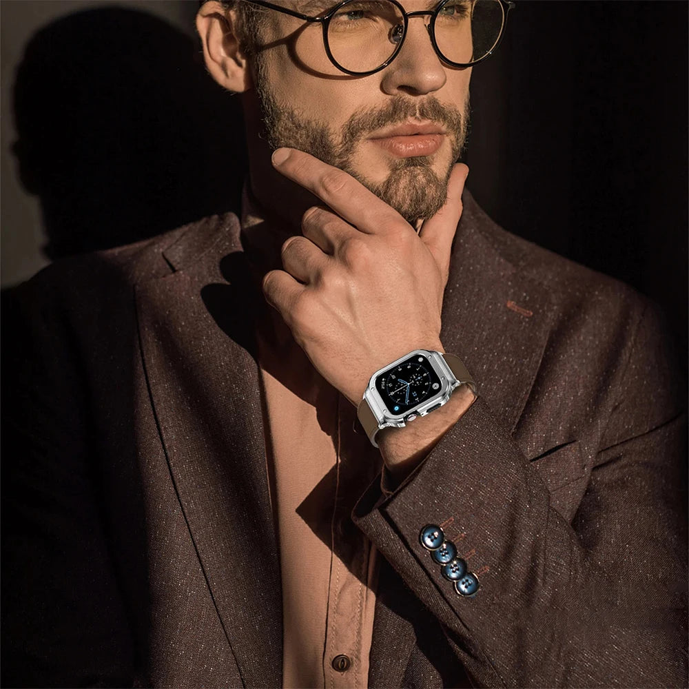 Luxury Metal Frame & Leather Strap Modification Kit for Apple Watch