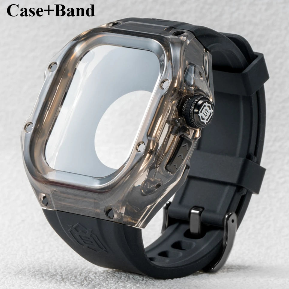Luxury Transparent Protective Case with Silicone Strap for Apple Watch Ultra