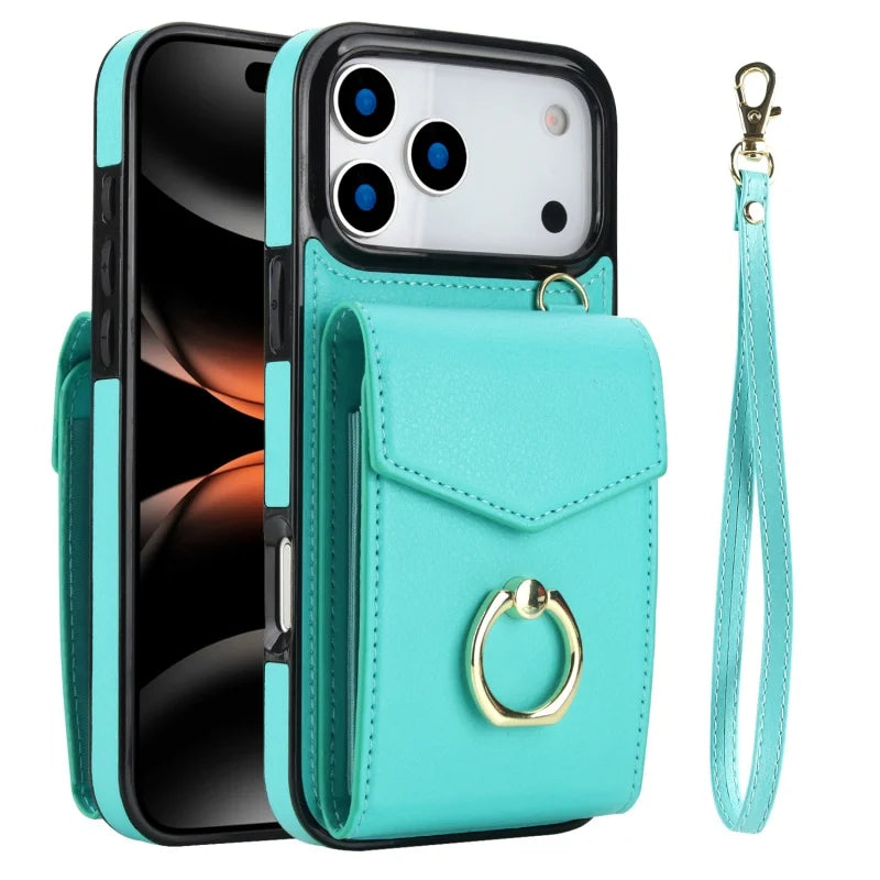 All-in-One Leather Flip Case with Ring & Slots for iPhone 17 Series