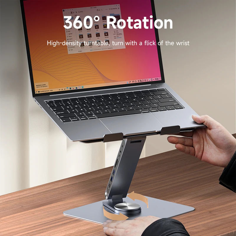 Adjustable Aluminum Laptop Stand for Desk with USB-C Dock