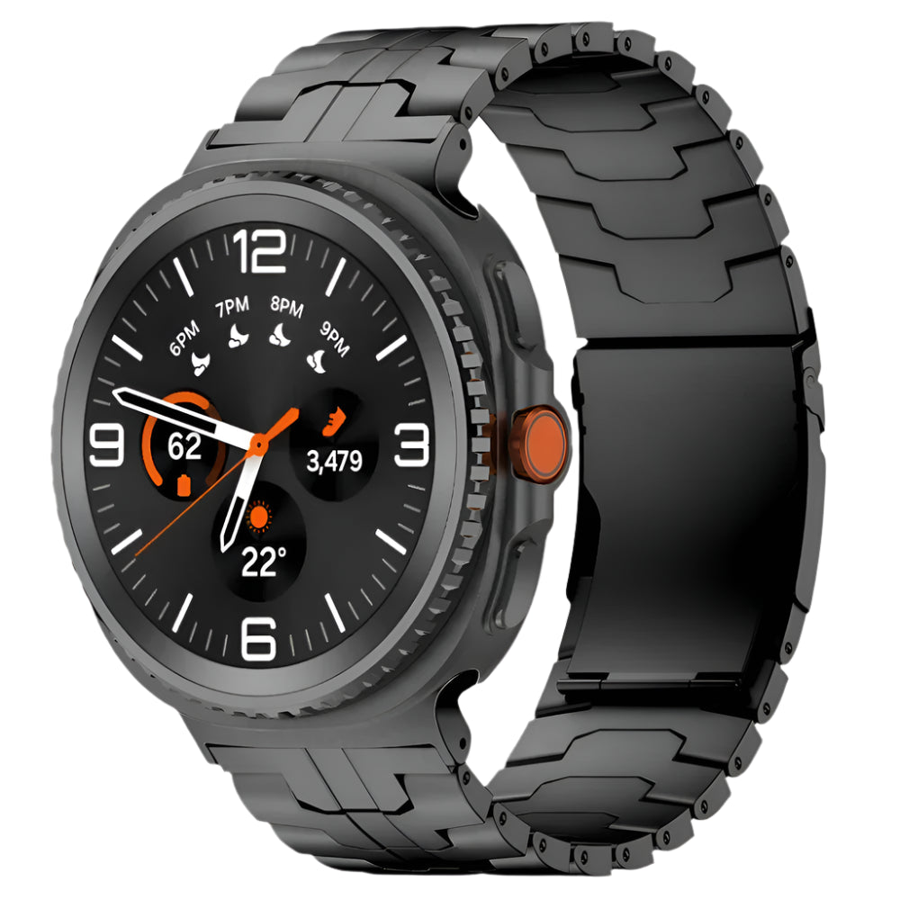 Smartwatch with a black metal band on a white background