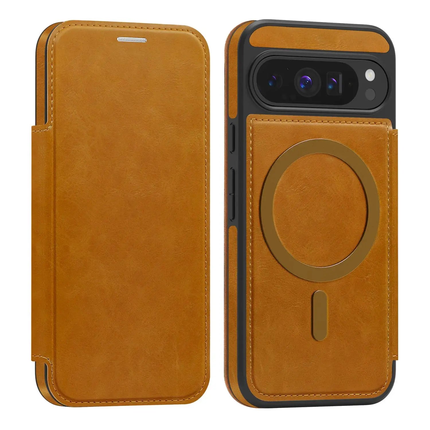 Google Pixel 10 Series Magnetic Leather Flip Case with Card Slot