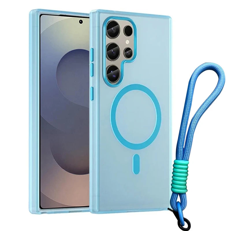 Shockproof Matte Candy Magnetic Case with Wrist Lanyard for Samsung Galaxy S25 Series