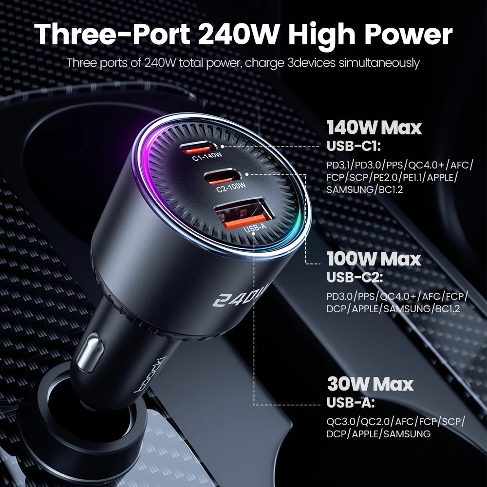 Toocki C51 240W 3-Port Car Charger
