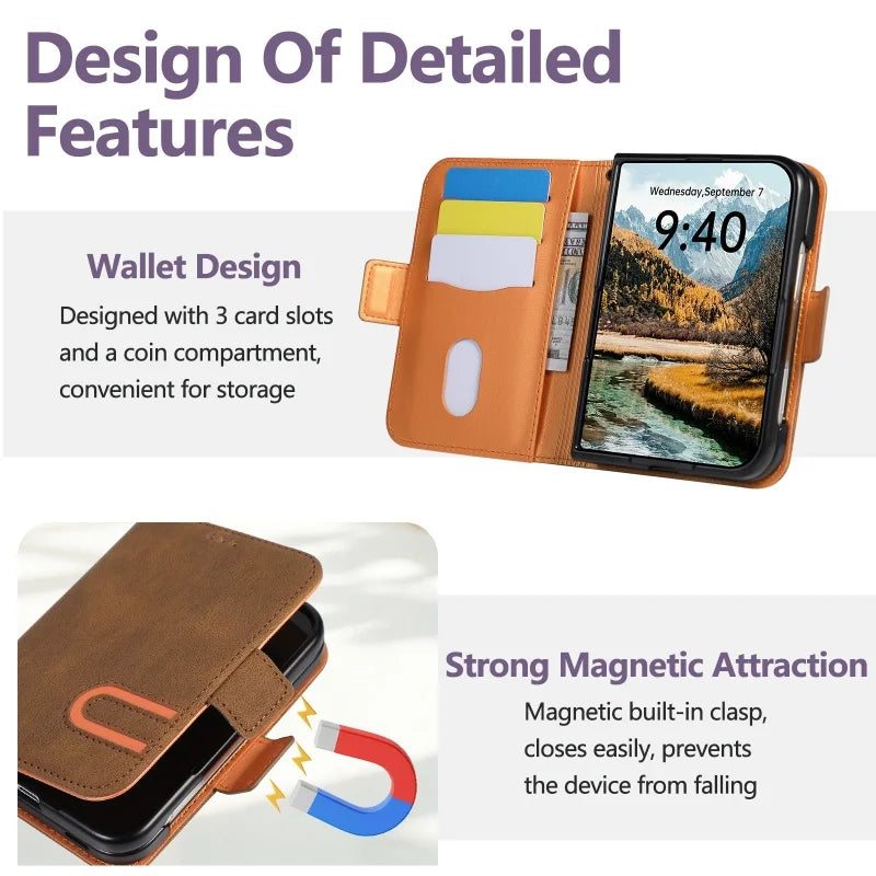 Leather Flip Wallet Case with U-Shaped Magnetic Buckle for iPhone Duo