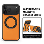 Premium Leather MagSafe Case for iPhone 17 Series with 360° Rotating Ring Stand