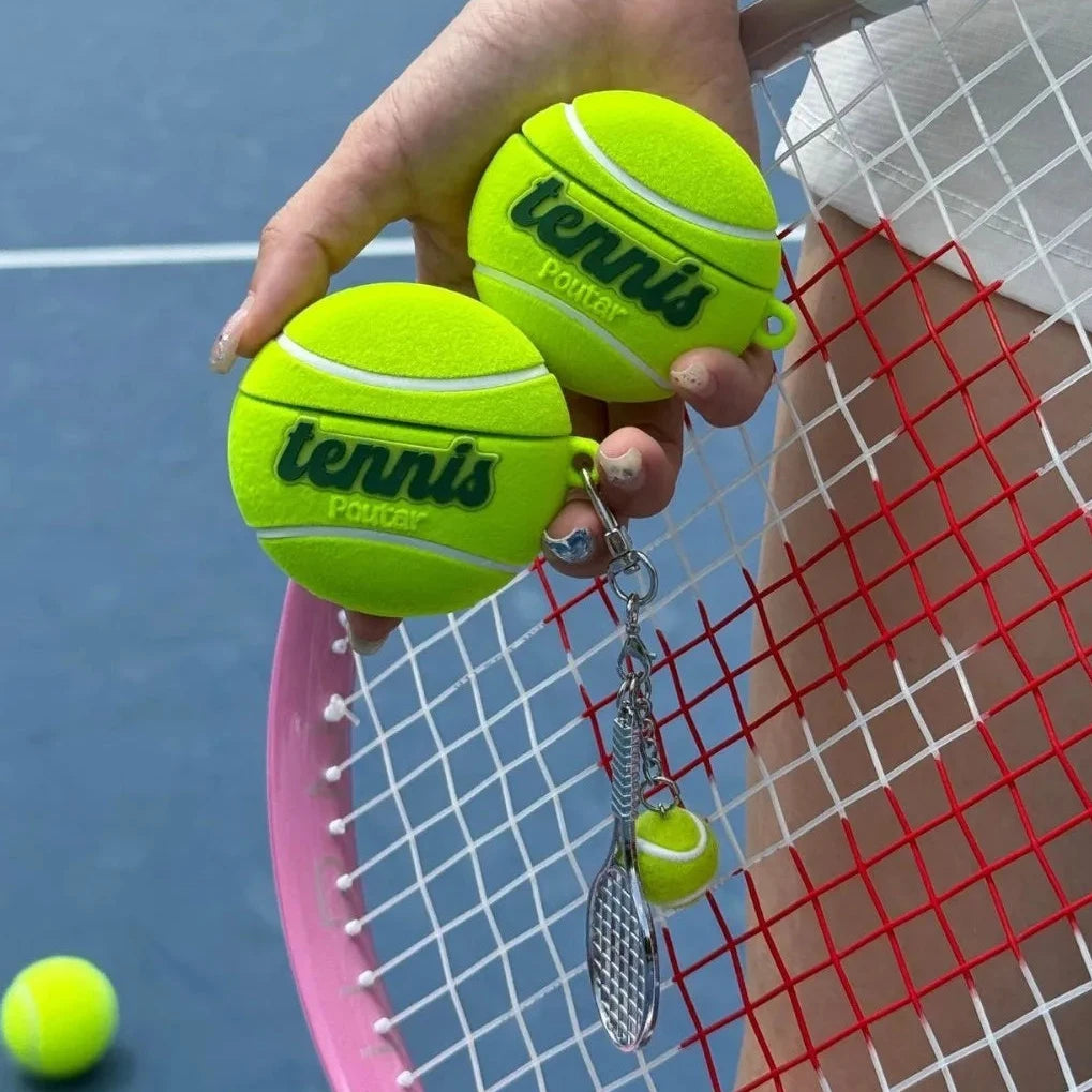 Tennis Ball-Shaped Flocked Case with Racket Pendant for AirPods 4