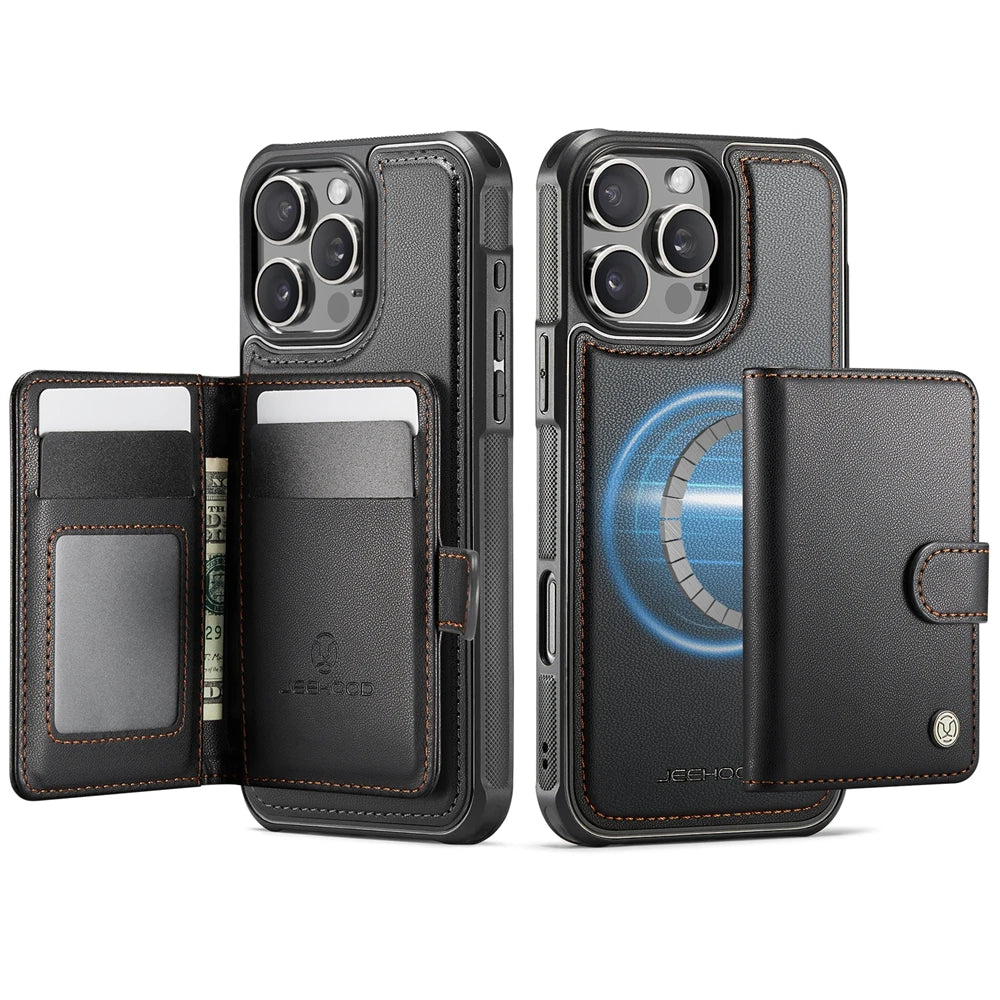 2-in-1 Leather MagSafe Wallet Case with Card Holder for iPhone 16 Series