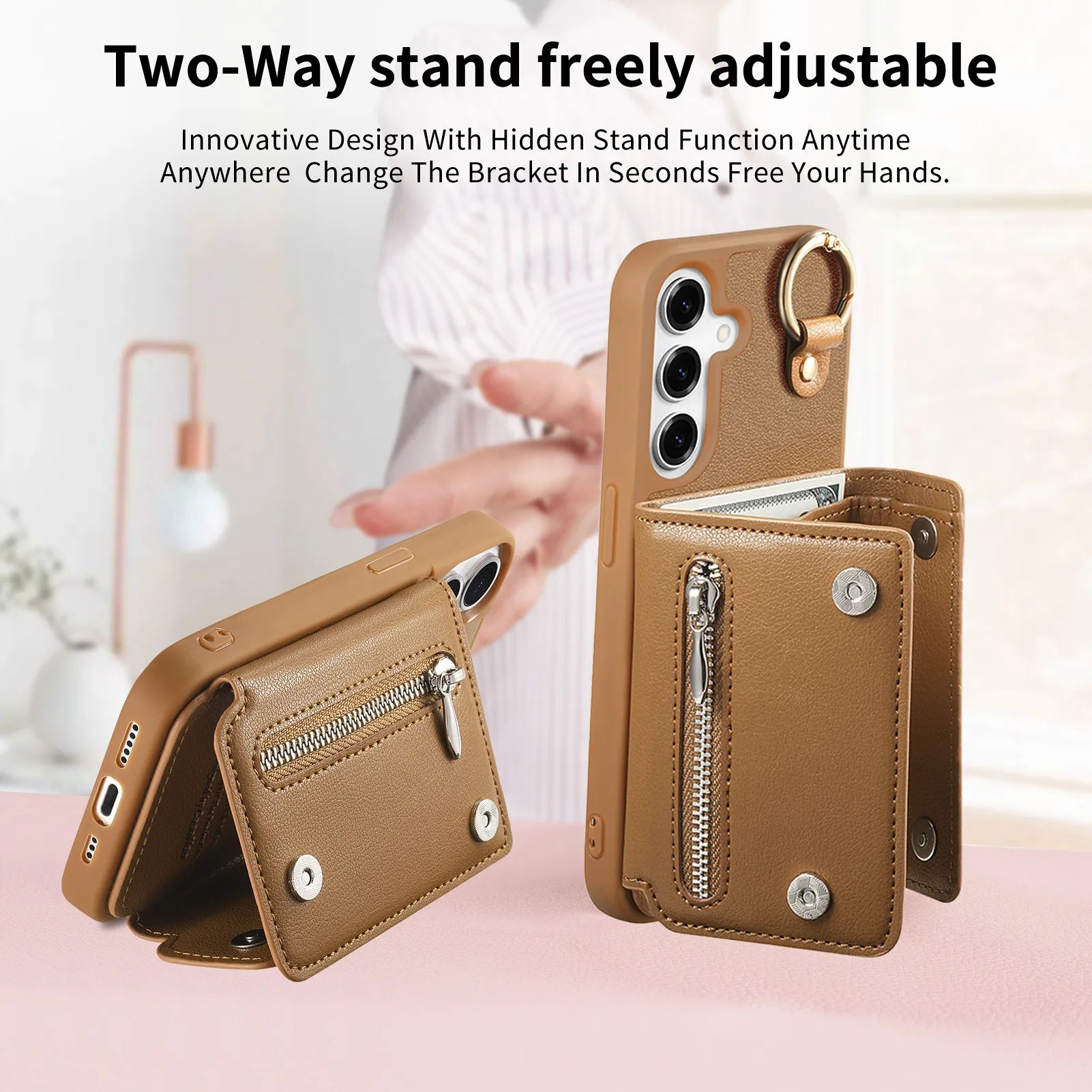 Zipper Wallet Leather Case with Ring Holder for Samsung Galaxy A56