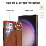 Shockproof Leather Phone Case with Wrist Strap & Ring for Samsung Galaxy S24 Series