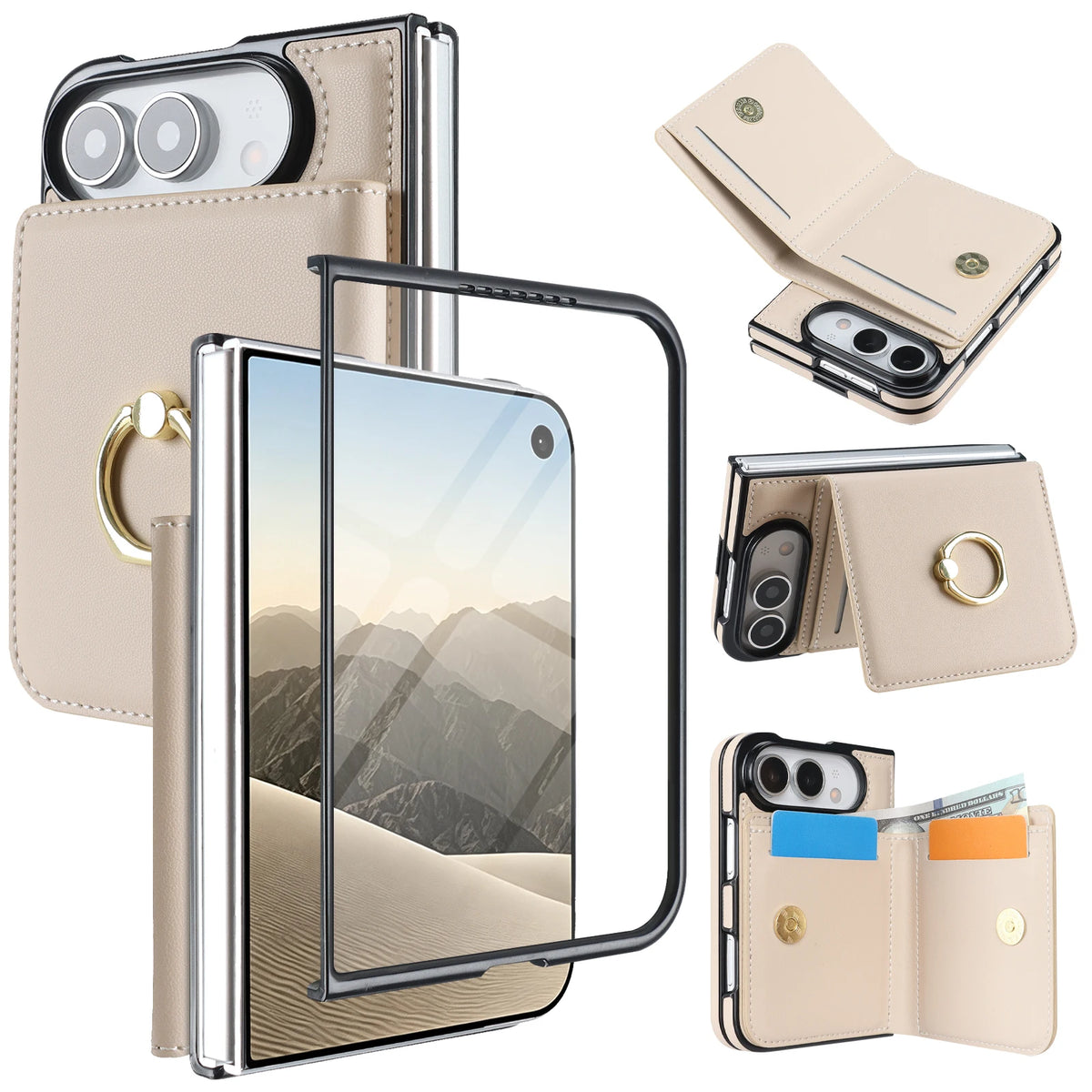 Textured Leather Vertical Flip Wallet Case with Built-In Kickstand for iPhone Duo