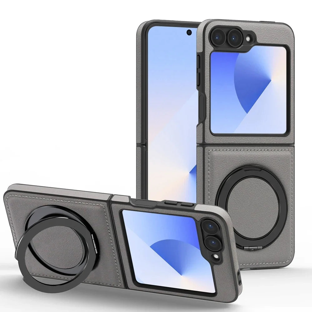 Premium Shockproof Leather Flip Case with 360° Ring Bracket for Samsung Galaxy Z Flip 6