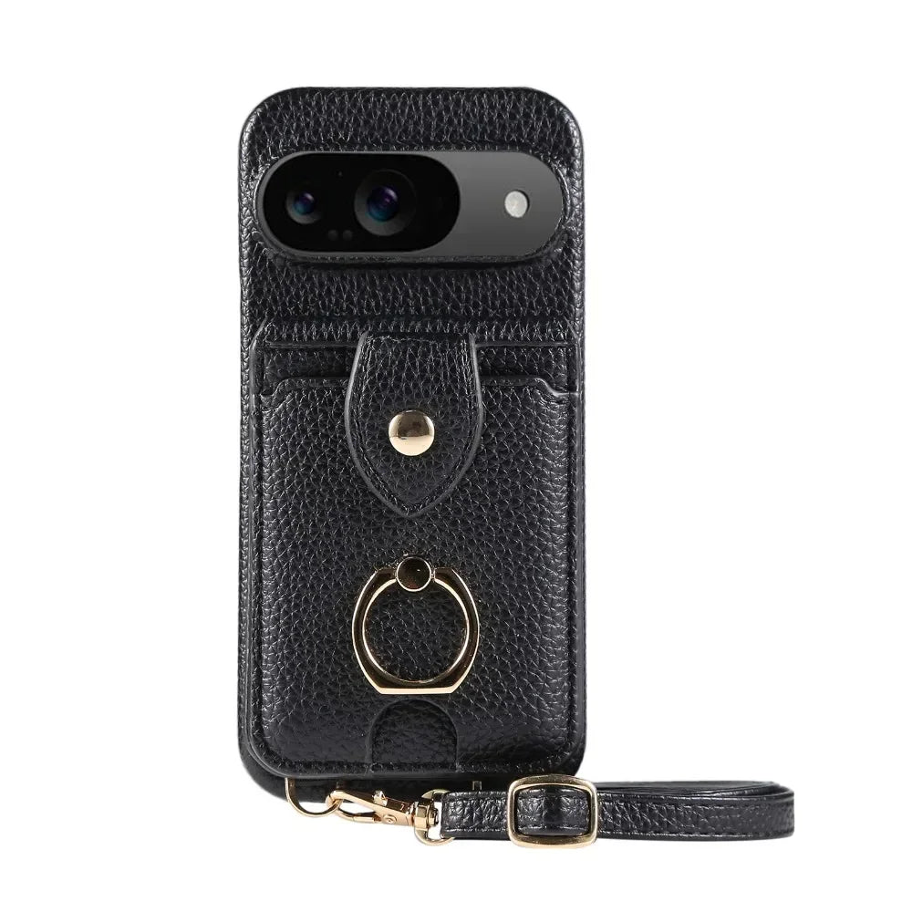 Crossbody Leather Wallet Phone Case with Ring Stand & Card Holder for Google Pixel 9 Series