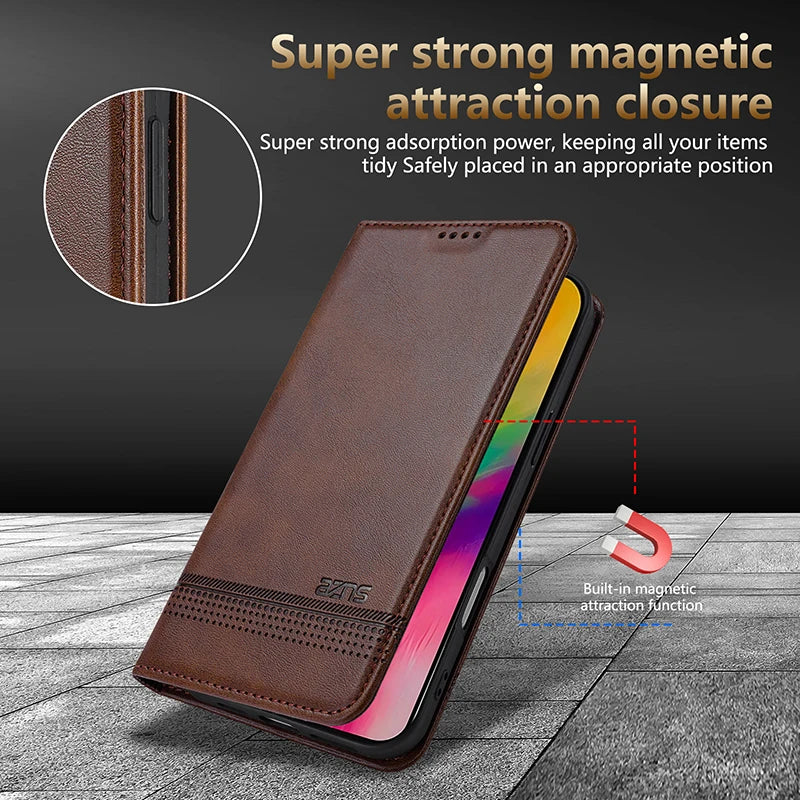 Leather Flip Wallet Case with Magnetic Closure for iPhone 17 Series