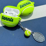 Tennis Ball-Shaped Flocking Case with Racket Pendant Charm for AirPods Pro 3