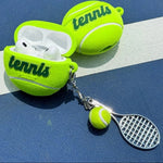 Tennis Ball-Shaped Flocking Case with Racket Pendant for AirPods 3