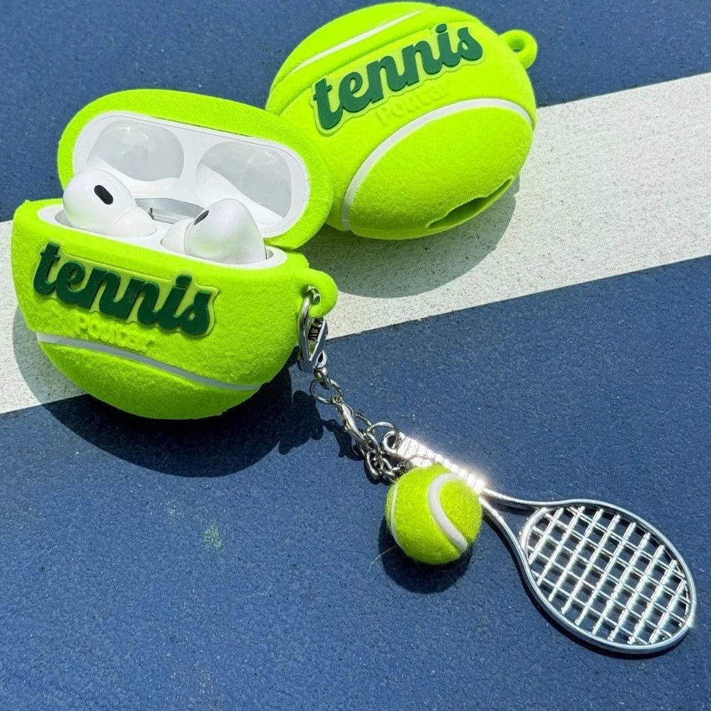 Flocked Tennis Ball Protective Case with Carabiner Keychain for AirPods Pro 2