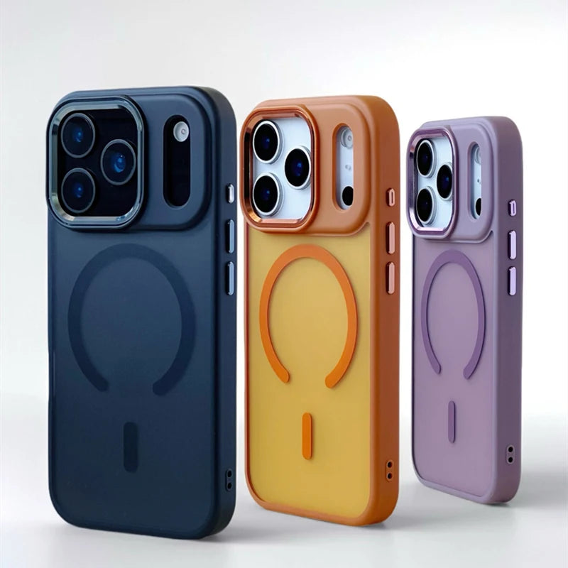 Heavy Duty Matte Translucent MagSafe Shockproof Case with Alloy Lens Cover for iPhone 17 Series