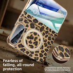 Cowhide Leopard Print MagSafe Case with 360° Rotating Ring Stand for iPhone Duo