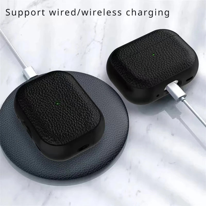 Textured Leather Carabiner Keychain Case with Charging Support for AirPods Pro 2