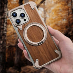 Shockproof Wooden MagSafe Case with 360° Kickstand Ring for iPhone 17 Pro & Pro Max