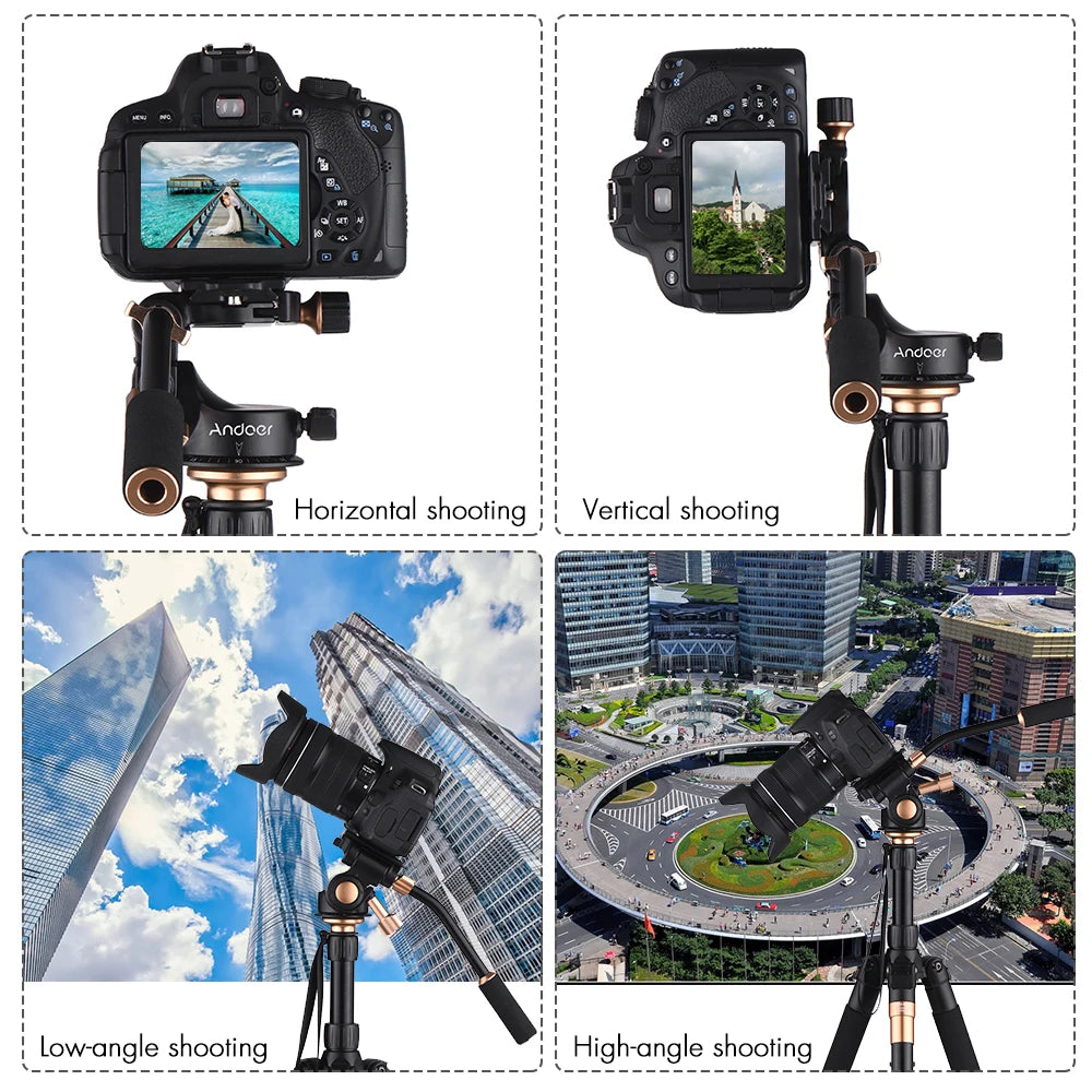Andoer Q08S Aluminum Alloy 3-Way Damping Tripod Video Head with Pan Bar Handle