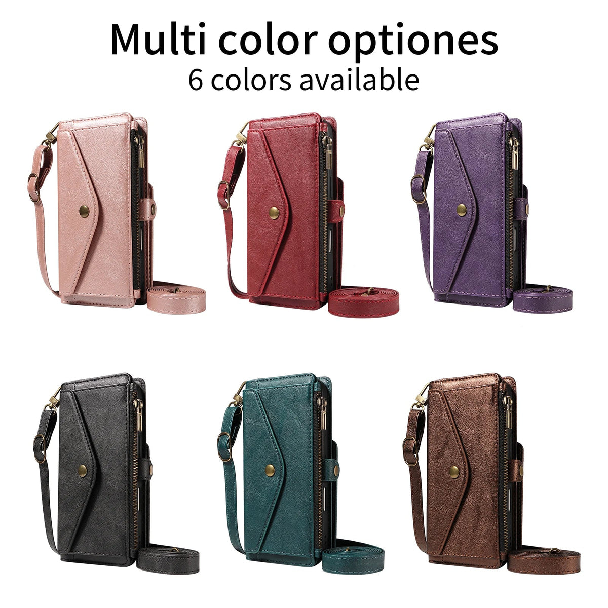 Textured Leather Detachable Wallet Case with Crossbody Strap for iPhone 18 Series