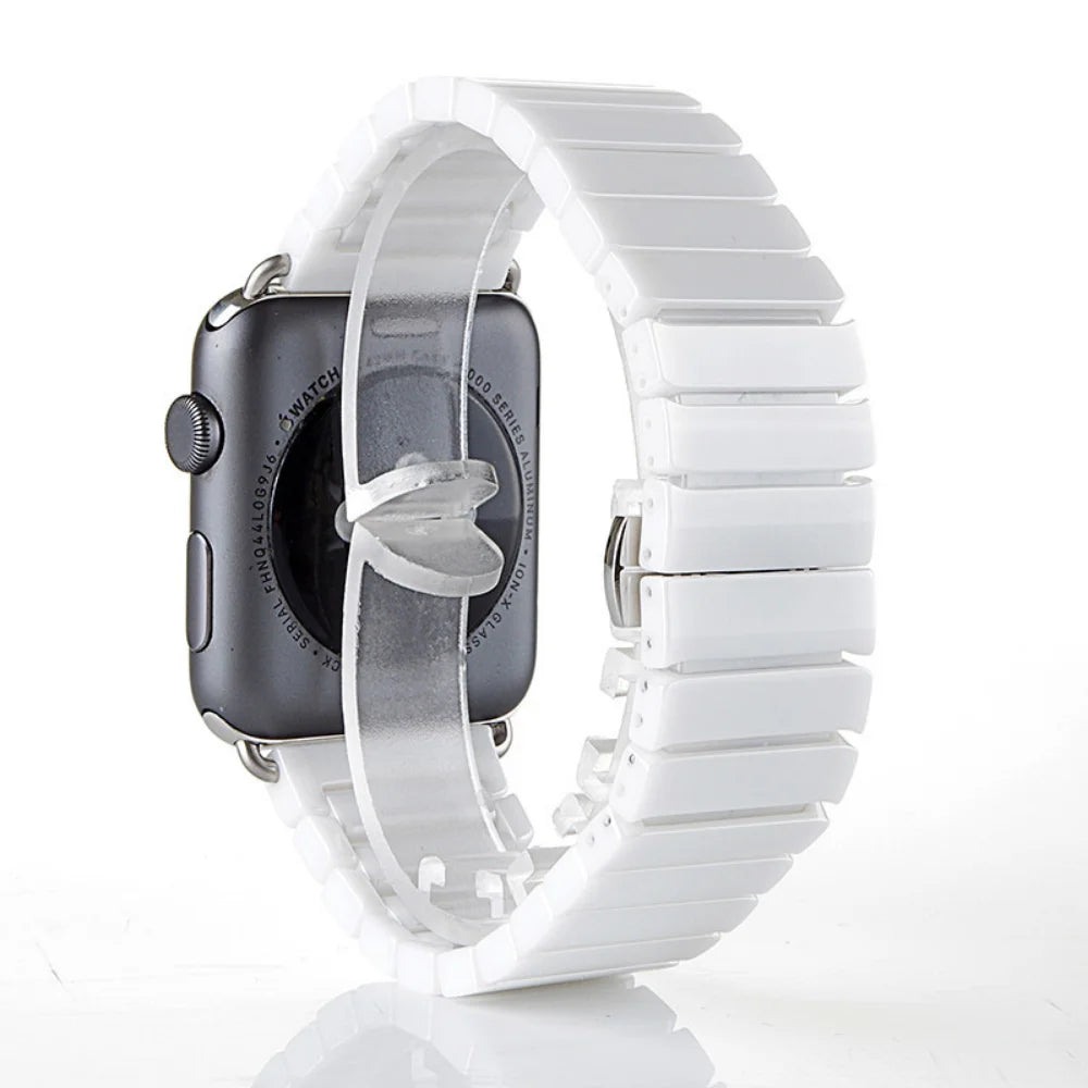 Ceramic Link Bracelet Band with Butterfly Clasp for Apple Watch