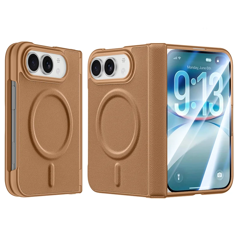 Textured PU Leather Hinge Protection Case for iPhone Duo