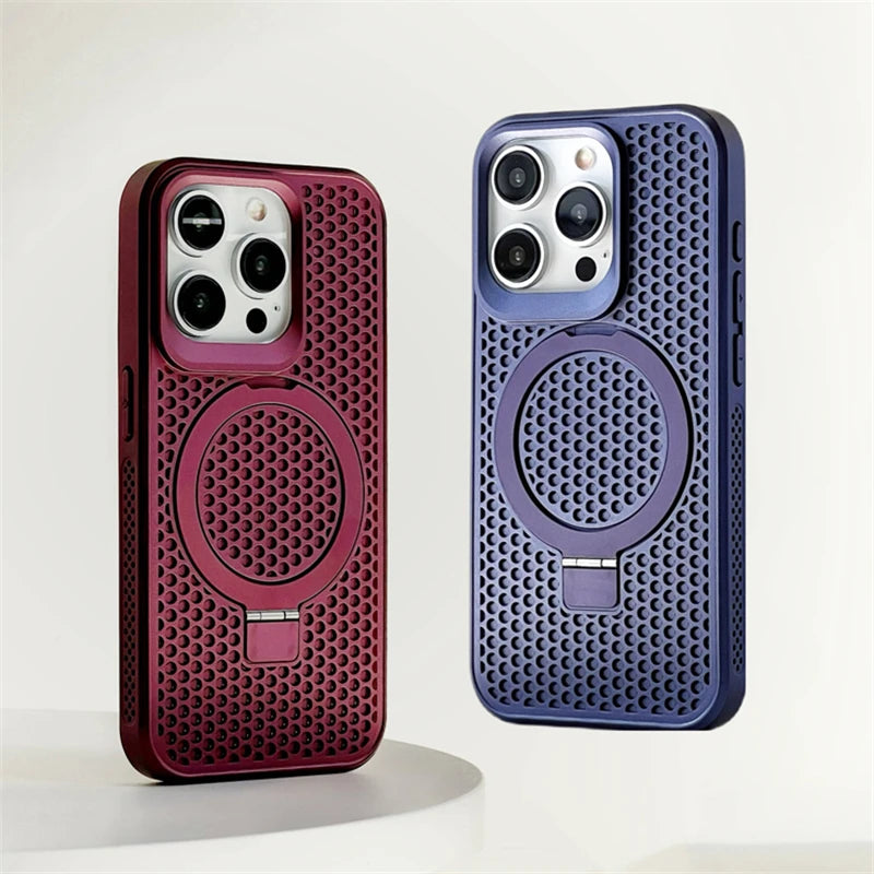 Honeycomb Cooling Magnetic Stand Phone Case for iPhone 15 Series