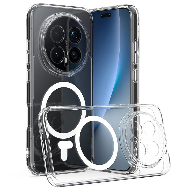 Transparent Shockproof Magnetic Case with Built-In Ring Mount for Honor Magic8 Pro