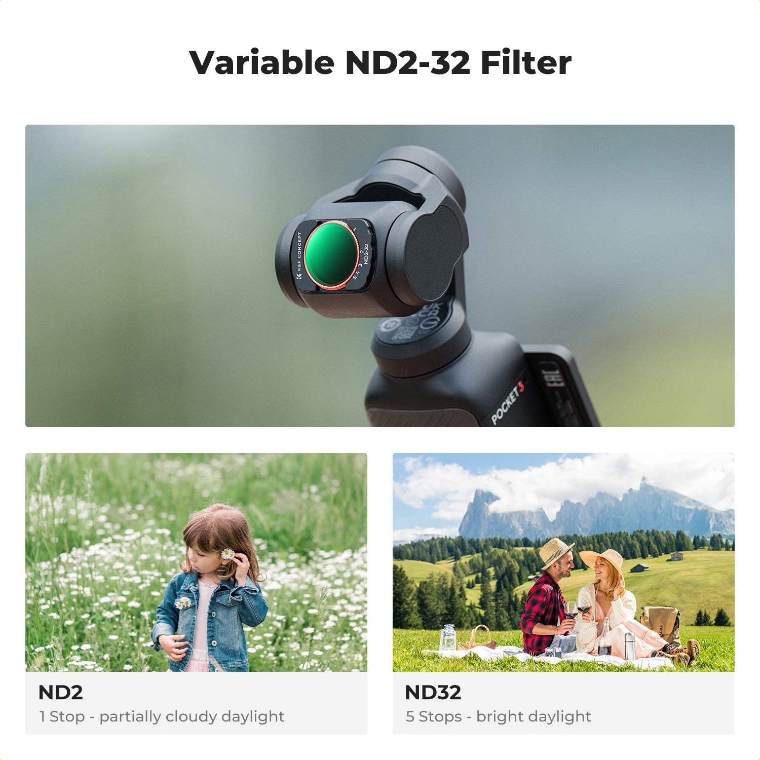 K&F Concept 2-in-1 Adjustable Sports Camera Filter Set for DJI Osmo Pocket 3