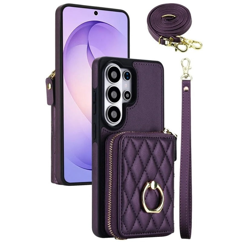 Samsung Galaxy S25 Series Crossbody Phone Wallet Case with Wrist Lanyard