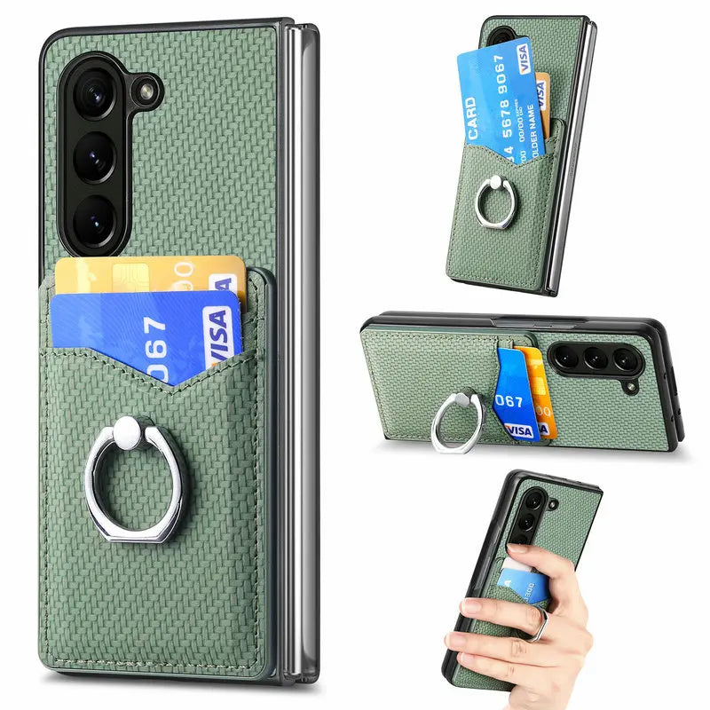 Luxury Leather Case for Samsung Galaxy Z Fold 6 with Card Holder & Magnetic Ring Stand