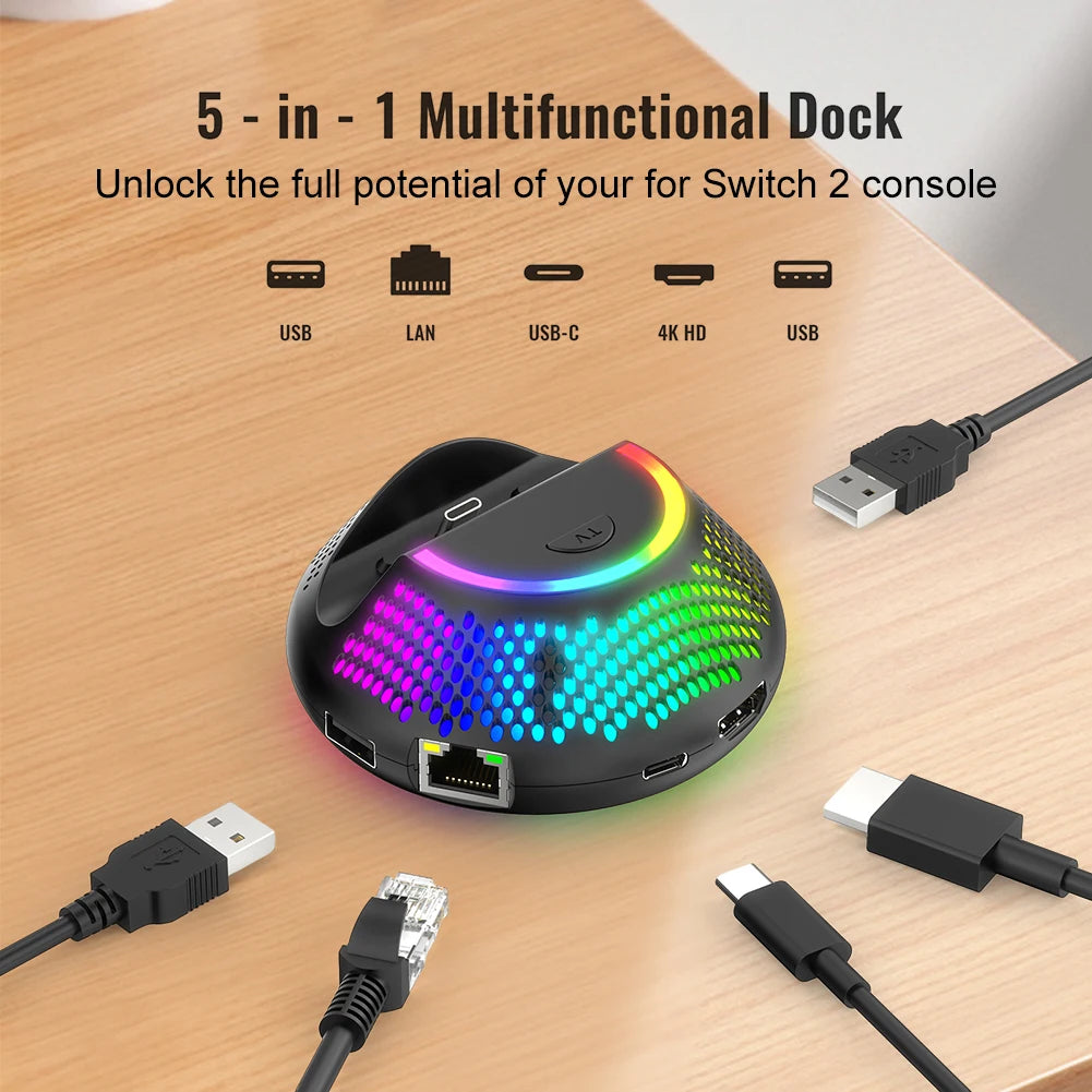 Compact 4K HDMI Dock and Charging Stand for Nintendo Switch 2 Console