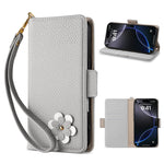 Flower Leather Wallet Case with Card Holder & Strap for iPhone 16 Series