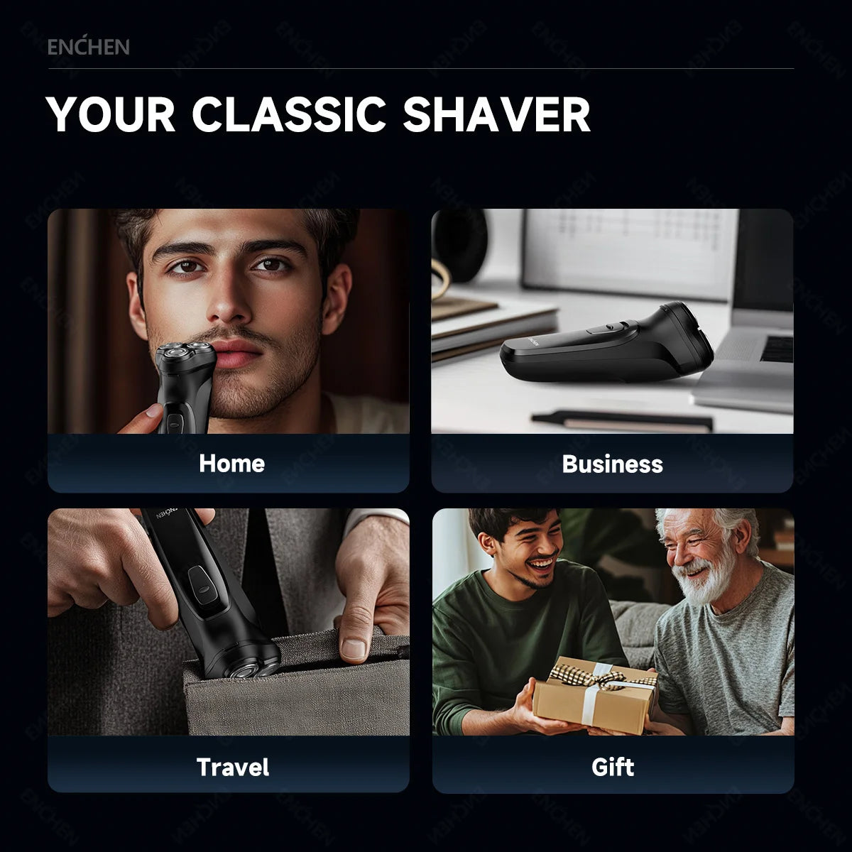 ENCHEN Blackstone USB-C Rechargeable Electric Shaver with 3D Rotary Blades