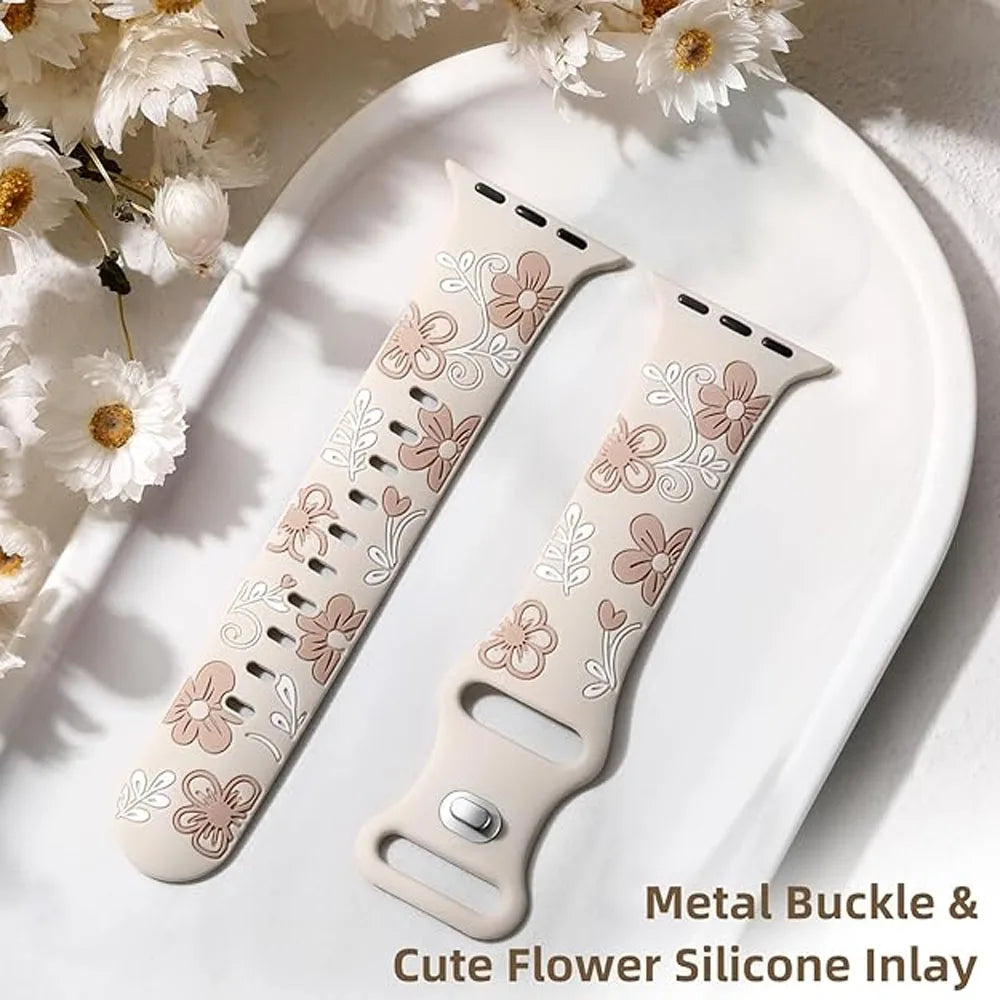 Floral Engraved Silicone Strap for Apple Watch