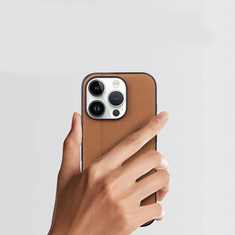 Skin-Friendly Plain Leather + TPU Case for iPhone 16 Series